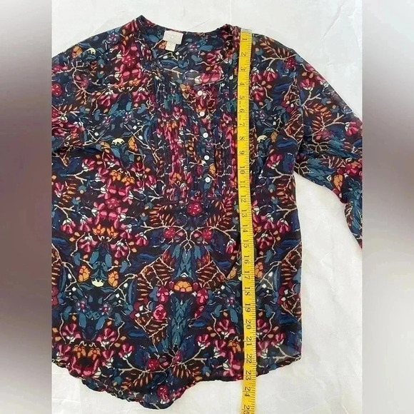 Converse One Star  Size L Blue Floral Blouse Popover Shirt Top Semi Sheer - Picture 10 of 11